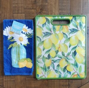 Lemon print Cutting Board & Towel Set